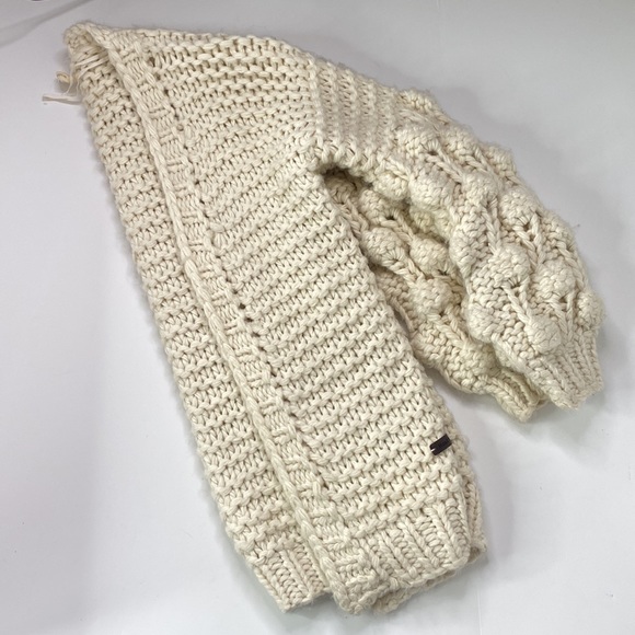 Wishlist Handmade Pom Pom Balloon Sleeve Open Cardigan in Cream - Picture 9 of 10